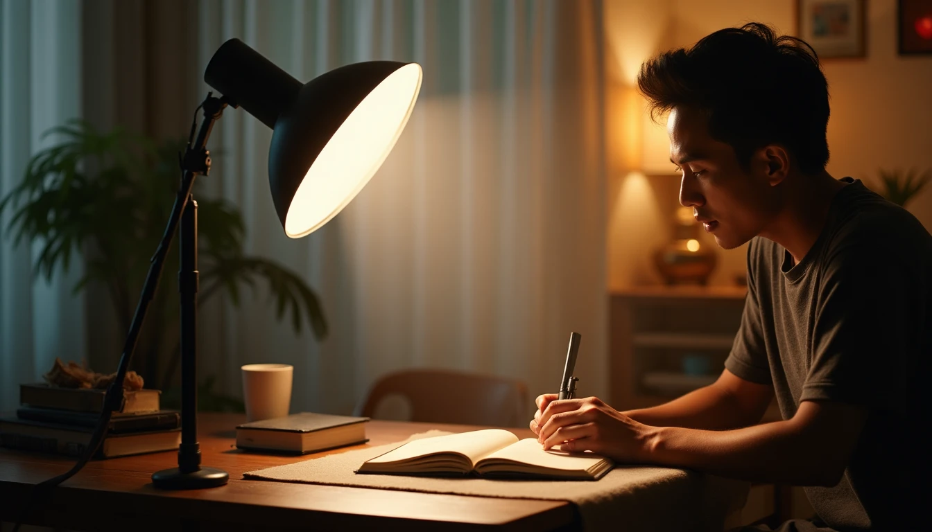 Fotografer sedang mengatur pencahayaan untuk sesi foto produk di studio Semarang, menampilkan peralatan profesional dan penataan yang cermat.