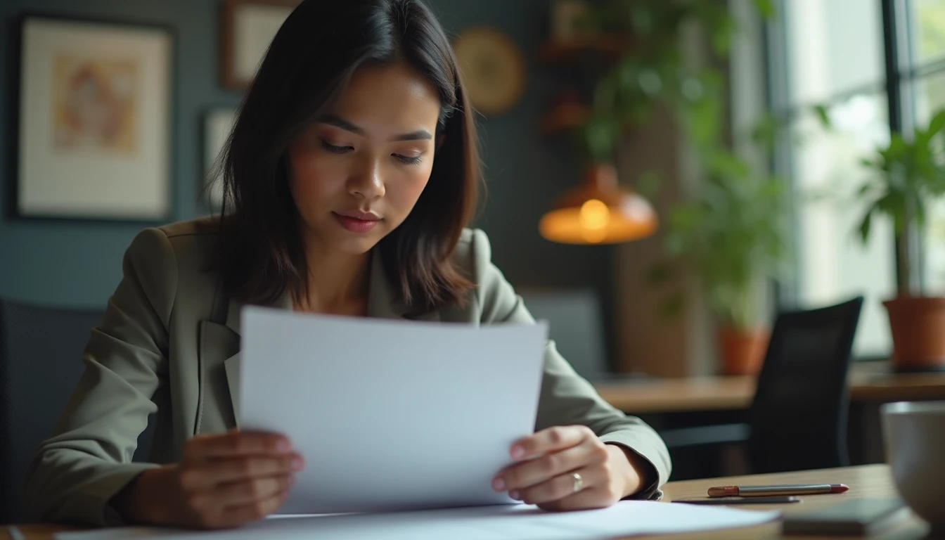 Seorang manajer marketing di Semarang sedang meninjau dokumen brief video company profile.