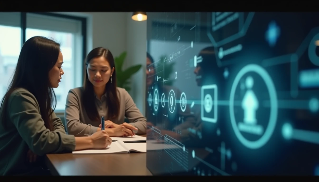 Ilustrasi hak pakai dan lisensi video, menampilkan diskusi kontrak produksi video dan simbol hak digital.