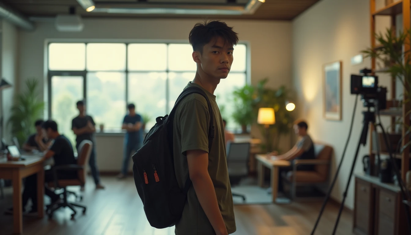 Seorang videografer dan fotografer freelance muda asal Indonesia sedang bersemangat mencari klien pertama di sebuah co-working space di Semarang.